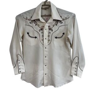 Vintage 70s Western Pearl Snap Shirt Long Tail California Ranchwear Embroidered